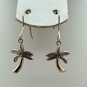 925 FAS Sterling Silver Palm Tree Dangle Earrings Gold Wash
